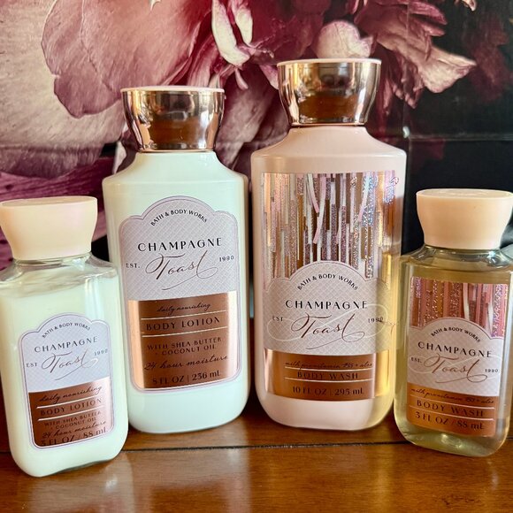 NEW 4-Pc CHAMPAGNE TOAST BBW Body Cream & Body Wash Full Size & Travel Size - Picture 1 of 3